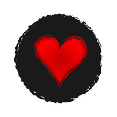 Red heart on a black background ragged. Sketch, grunge.