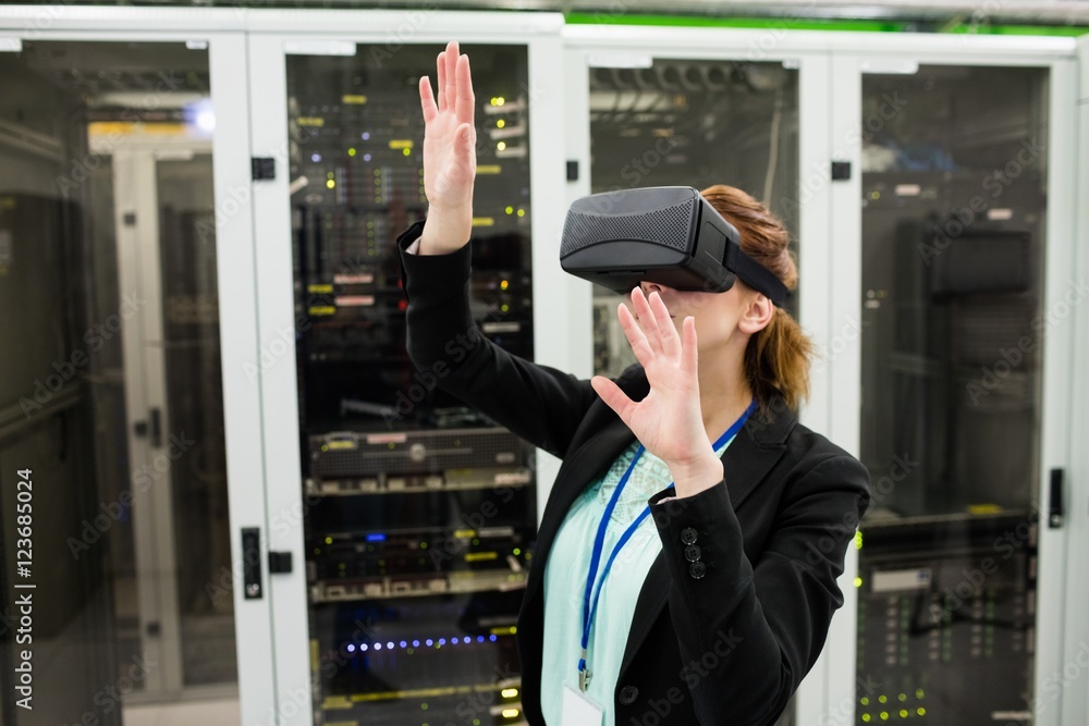 Poster technician using virtual reality headset