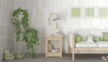Naklejka na ściany i meble Green & White scandinavian interior 