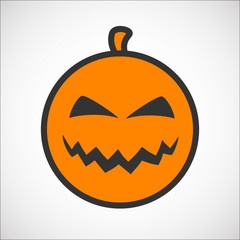 Halloween pumpkin color smiley emoji icon, pumpkin sticker for the Happy Halloween holiday. Isolated vector illustrationon on white background.