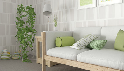 Green & White scandinavian interior 