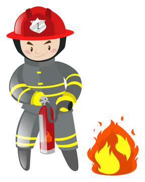 Fire fighter with extinguisher