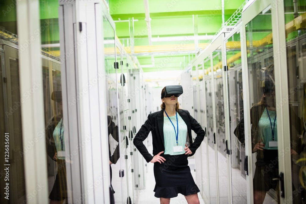 Poster technician using virtual reality headset