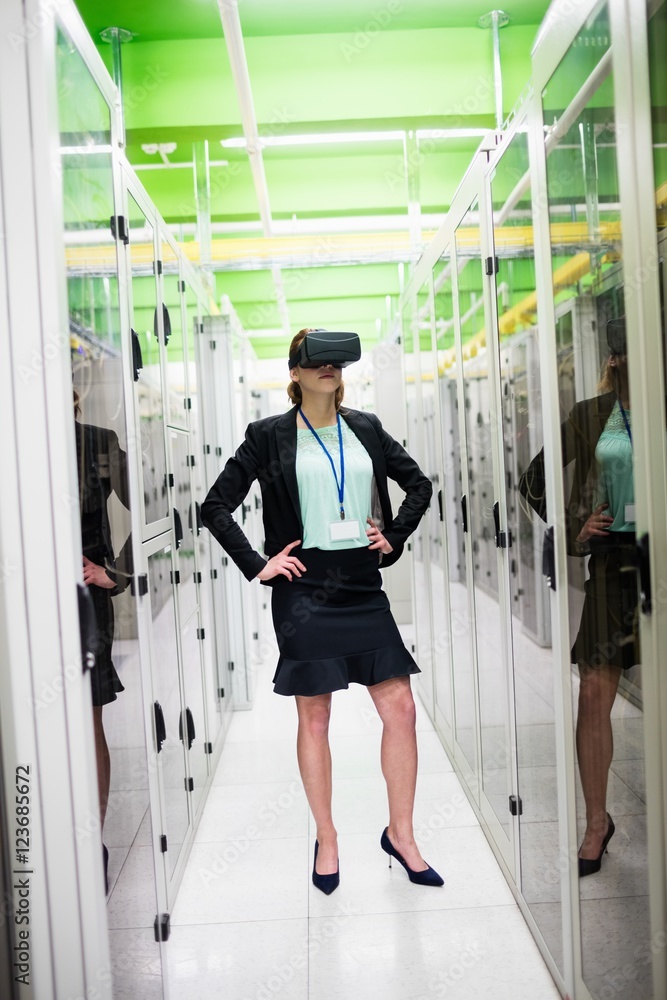 Poster technician using virtual reality headset