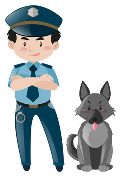 Policeman standing with police dog