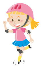 Girl in pink helmet rollerskating