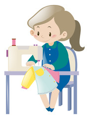 Woman sewing clothes with machine