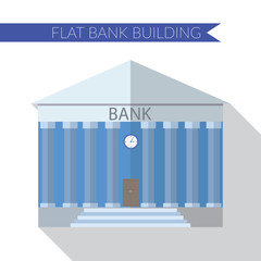 Flat design modern vector illustration of bank building icon, with long shadow