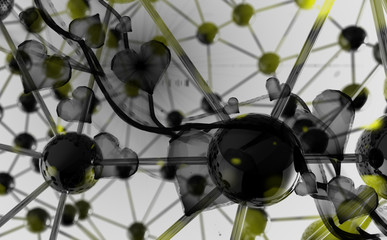 Molecular geometric chaos abstract structure. Science technology network connection hi-tech background with copyspace 3d rendering
