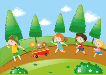 Children running in park at daytime