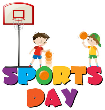 Sports day poster with boys playing basketball