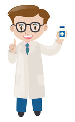 Male doctor holding bottle of medicine
