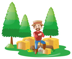 Farmer  with fork in the field