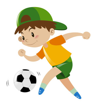 Boy kicking soccer ball alone