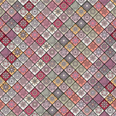 Vintage seamless pattern with tile patchwork elements.