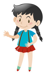 Happy girl in red skirt standing