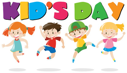 Kid's day poster with kids jumping