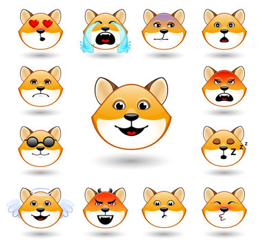 A set of emoticons. Fox. Isolated vector illustration on white background. Colored icons.