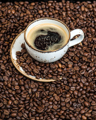 Food drinks. Black coffee beans background