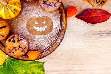 Halloween sweets and leafs