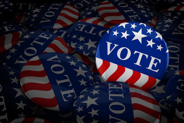 Obraz premium Vote buttons in red, white, and blue with stars - 3d rendering