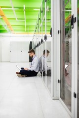 Technician using laptop