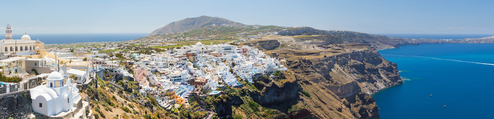 Panoramic view of the town of Thira, Santorini, Greece