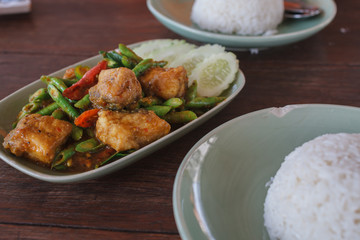 Spicy fried snapper,with rice,thai style food