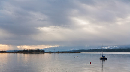 Dramatic storm clouds over harbour in Comox Valley
