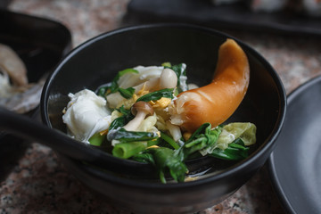 Suki Yaki with sauce in cup,soup,seafood,Vegetable,good for health,thai style food