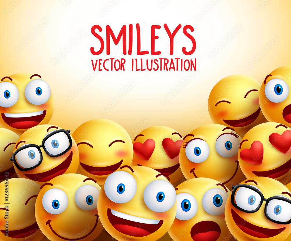 Poster smiley faces vector background with different facial expressions and empty space for text. vector il