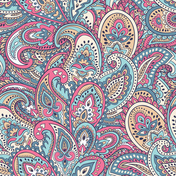 Beautiful Indian floral paisley seamless ornament print. Ethnic 