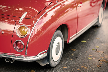 close up of a red vintage car