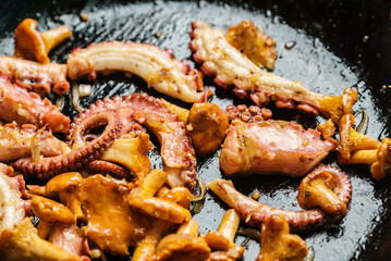 fried octopus with chanterelle