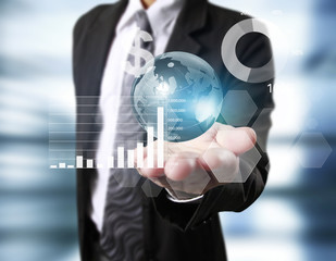  financial symbols coming from hand