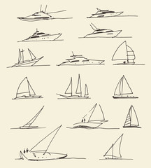 Set of hand drawn boats, vector illustration