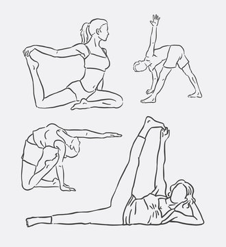 Yoga, Fitness, Training, And Exercise Sport Hand Drawing. Good Use For Symbol, Logo, Web Icon, Mascot, Sticker, Sign, Or Any Design You Want.