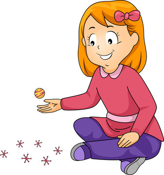 Kid Girl Play Jackstones