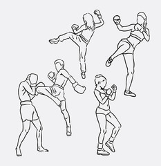 Thai boxing sport hand drawing. Good use for symbol, logo, web icon, mascot, sign, sticker, or any design you want.