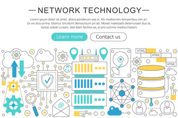 Vector elegant thin line flat modern Network technology concept. Website header banner elements layout. Presentation, flyer and poster.