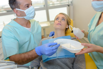 Nervous lady in dentist's chair