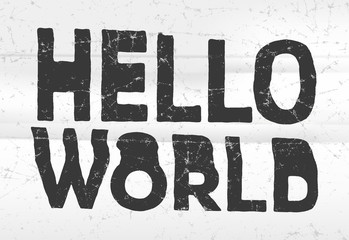 Hello world glitch art typographic poster. Glitchy words, coding concept