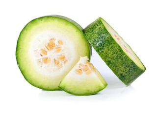 Slices of wax gourd on white background