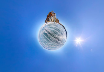 Spherical Panorama Shaman Rock or Cape Burhan on Olkhon Island i