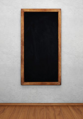 Blank chalk board on concrete wall. 3D rendering