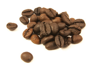 coffee beans in closeup isolated