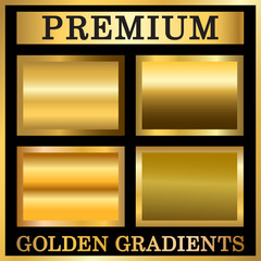 Gold texture in frame set. Collection golden gradient smooth material background. Square textured bright metal shiny. Metallic blank decorative isolated pattern. Abstract art. Vector Illustration