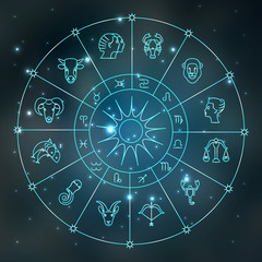 Zodiacal circle with astrology signs. Vector design element isolated on background. Zodiac Signs..