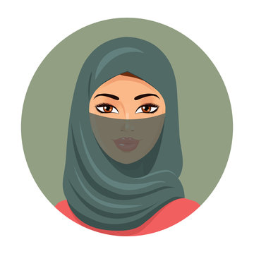 Portrait of muslim woman using a green veil isolated  on a white background