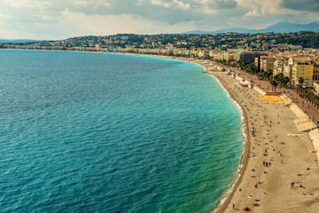 Nice, France: top view of old town andPromenade des Anglais